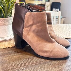 Lands End Womens‎ Ankle Boots Size 9.5 M Brown Beige Block Heel